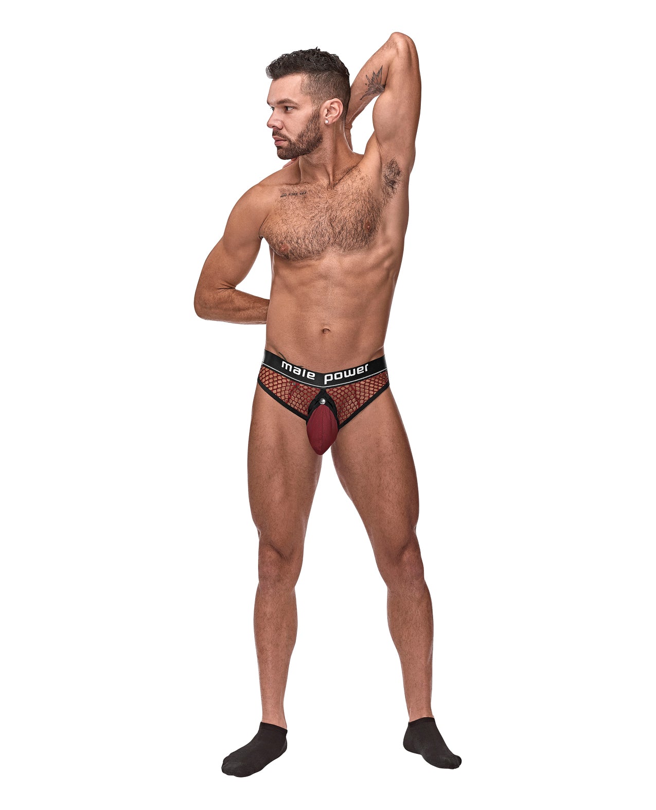 Male Power 410-260 Red S/M Cock Ring Thong, Stretch Fishnet