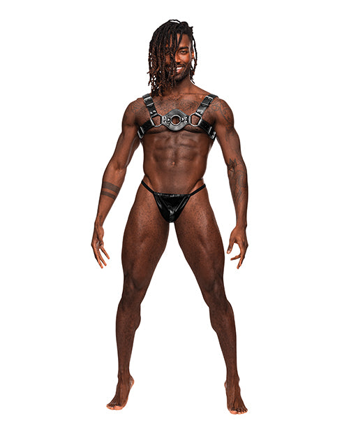 Male Power 595-266 BLK O/S Libra PU Leather Chest Harness, Black