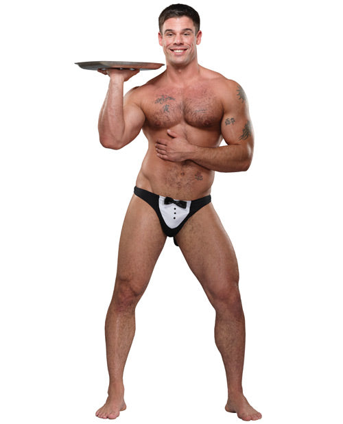 Male Power PAK-704 BK1 Tuxedo Thong, Polyester/Spandex, One Size