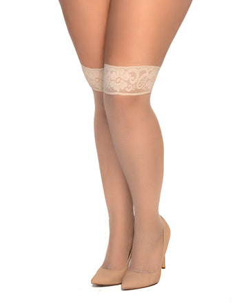 Mapale 1101X NDE O/SX Mesh Thigh High Stockings, Nude, One Size Plus