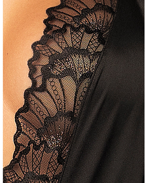 Mapale Scalloped Lace Halter Sleep Romper, Black, L/XL