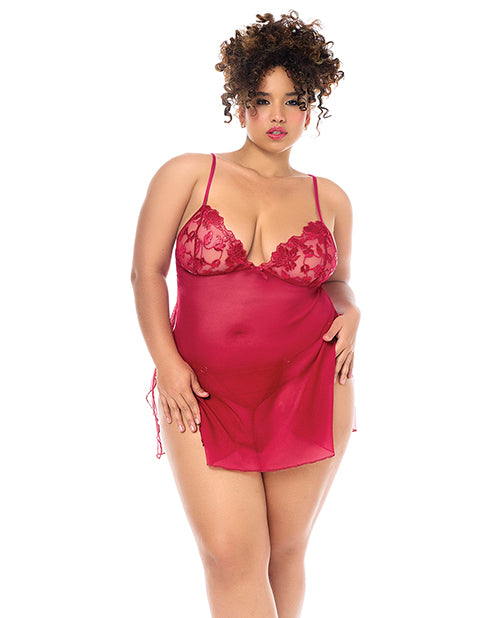 Mapale 7620 1X/2X Luxe Babydoll, Red, Adjustable Straps, G-String