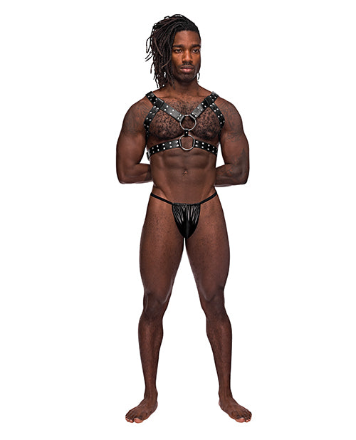 Male Power 591-266 Leather Gemini Double Ring Harness, Black, One Size