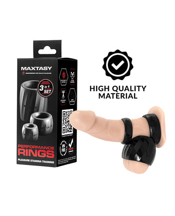 Maxtasy Performance Rings, Black 3-Piece Set – Phthalate-Free TPE
