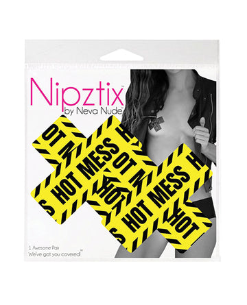 Neva Nude BHM-XF-LFR Blacklight Hot Mess X Pasties, 3 Inch, Yellow
