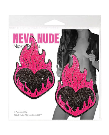Neva nude FA-PFH-SNS Flaming Heart Glitter Pasties, Black/Red