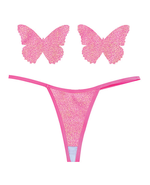Neva Nude GST-BER-NK Bella Rosa Shimmer G-String & Pasties Set, Pink