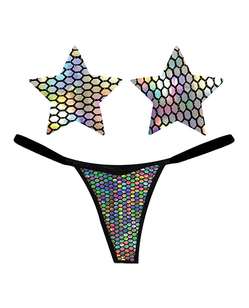 Neva Nude GST-MIM-NK Naughty Knix Holographic G-String Set, Black
