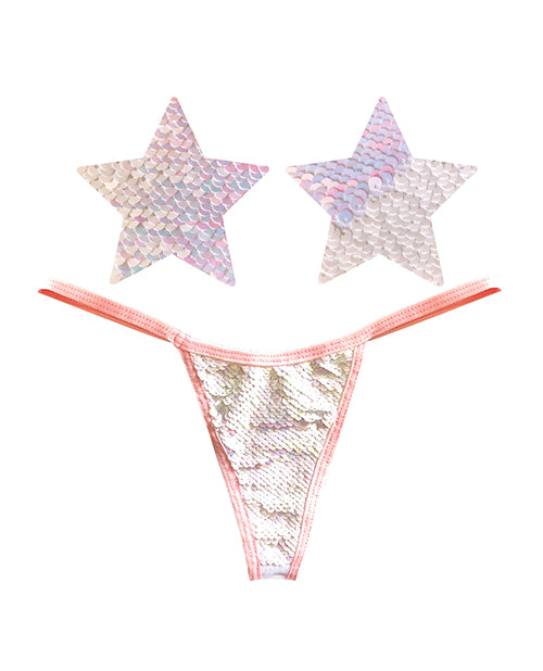 Neva Nude GST-PB-NK Flip Sequin G-String & Pasties Set - Pink/White