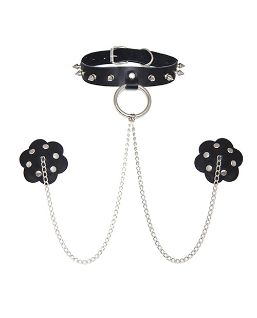 Neva Nude BN-NEC-016 Burlesque Choker & Pasties Set, Black Silicone, 2.5"
