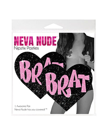 Neva Nude PBR-HRT-BM Brat Glitter Heart Pasties - Black/Pink O/S