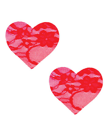 Neva Nude RED-LAC-NS Lace Heart Pasties, Red, 2.75"x2.5"