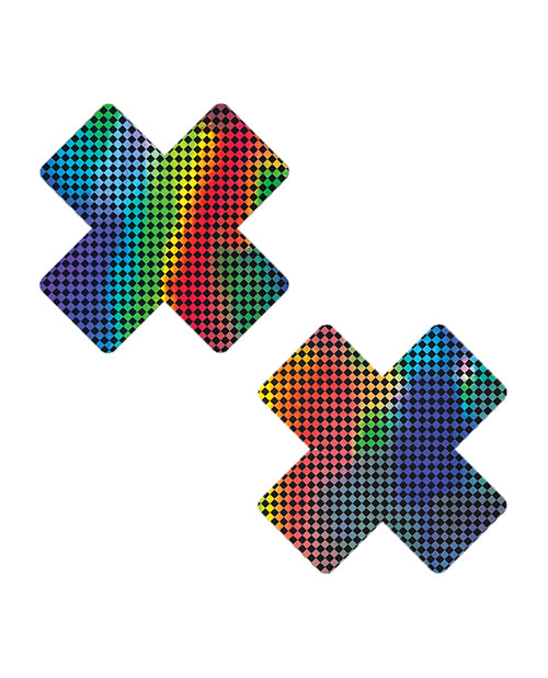 Neva Nude Holographic X Factor Pasties, Rainbow/Black, 2 Pack