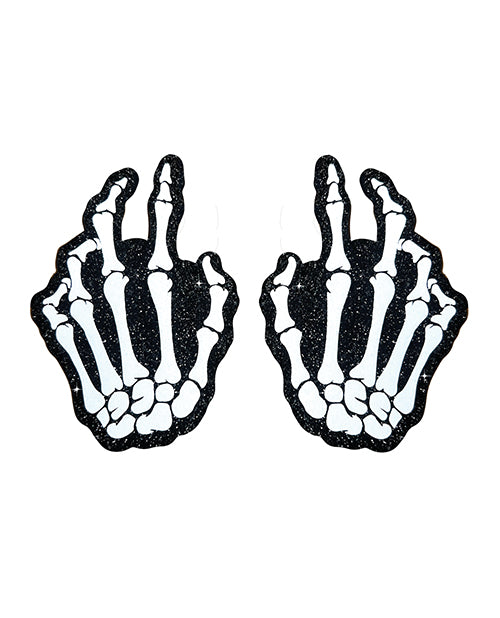 Neva nude WHI-SKH-BM Holographic Skeleton Hands Pasties, Black/White