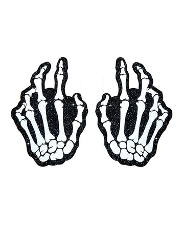 Neva nude WHI-SKH-BM Holographic Skeleton Hands Pasties, Black/White