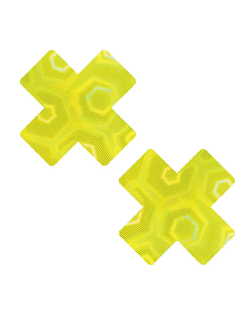 Neva nude YNN-XF-NS Holographic X Factor Pasties, Neon Yellow