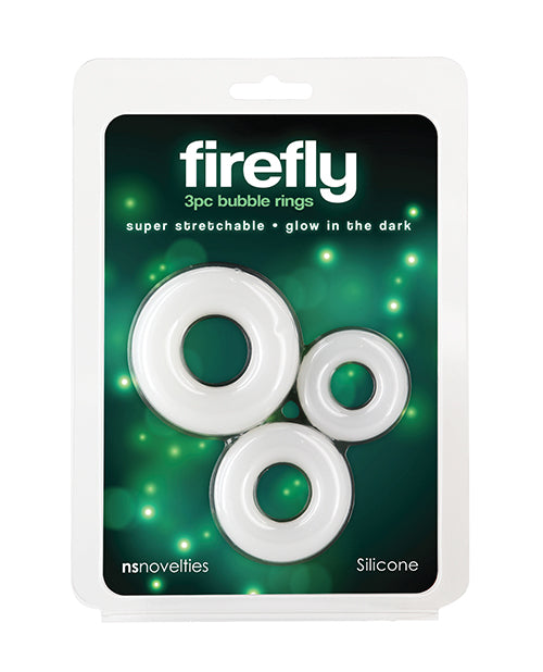 NS Novelties Firefly Glow-in-the-Dark Bubble Cock Rings, White, 3-Pack