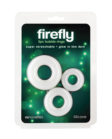 NS Novelties Firefly Glow-in-the-Dark Bubble Cock Rings, White, 3-Pack