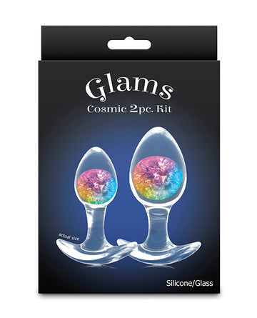 NS Novelties Cosmic Glams Silicone Glass Anal Plug Kit, 2 Piece Set