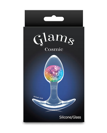 NS Novelties Cosmic Glams Small Silicone & Glass Plug, Rainbow