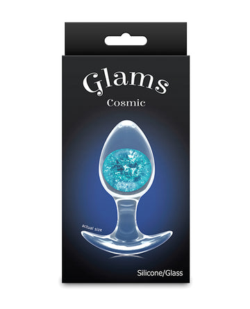NS Novelties Cosmic Glams Medium Anal Plug, Blue with Internal Glass Marble
