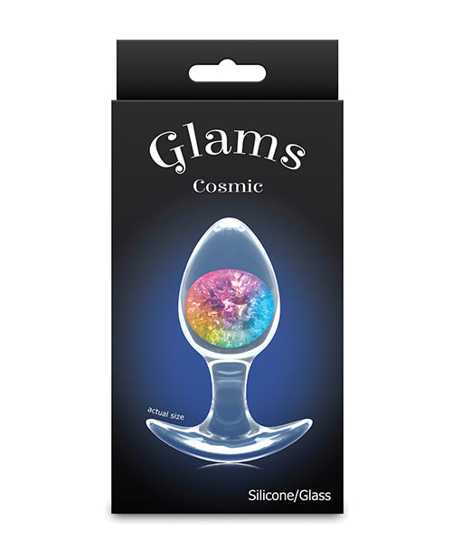 NS Novelties Cosmic Glams Medium Silicone Glass Anal Plug, Rainbow