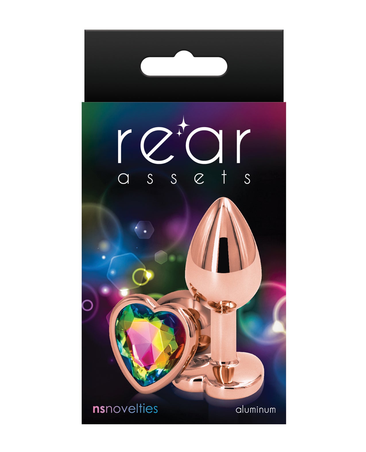 NS Novelties NSN-0963-19 Rear Assets Rose Gold Heart Small, Rainbow