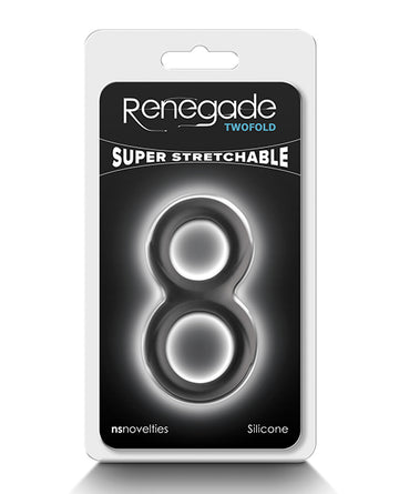 NS Novelties NSN-1112-33 Renegade Twofold Silicone Ring, Black, Stretchy