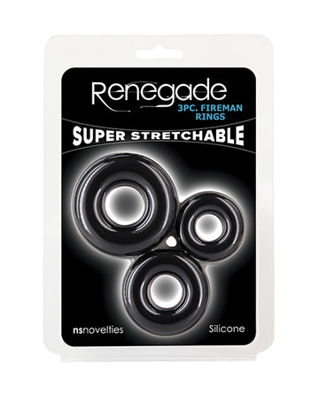 NS Novelties Renegade Fireman Cock Rings, 3-Pack Black – Liquid Silicone