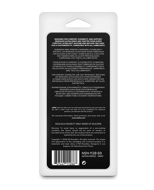 NS Novelties Renegade Alpha Rings, Gray Silicone