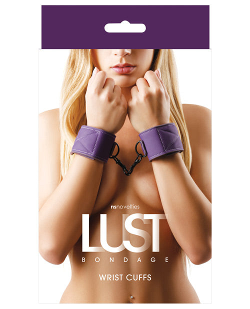 NS Novelties Lust Bondage Wrist Cuffs - Purple, Neoprene Lined, Vinyl