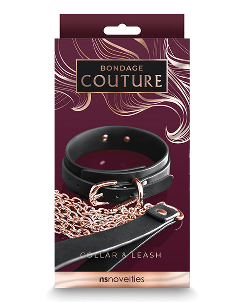 NS Novelties NSN-1306-23 Bondage Couture Collar & Leash, Black Metal PU
