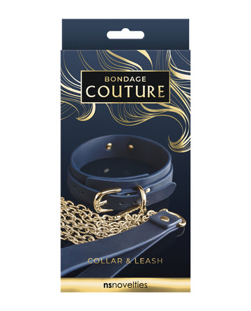NS Novelties Bondage Couture Collar and Leash, Blue – Vegan Friendly