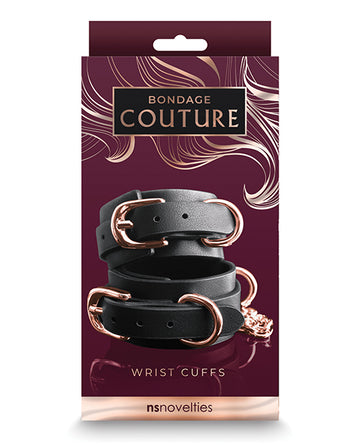 NS Novelties NSN-1306-33 Bondage Couture Wrist Cuffs, Black Metal/PU