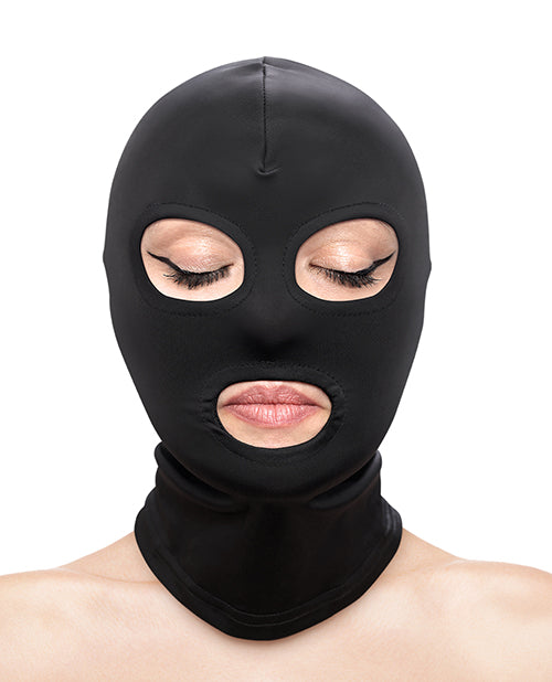 NS Novelties NSN-1803-13AP Fetish & Fashion Eyes & Mouth Hood, Black Nylon