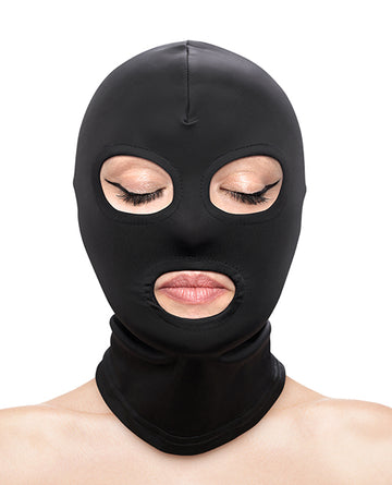 NS Novelties NSN-1803-13AP Fetish & Fashion Eyes & Mouth Hood, Black Nylon