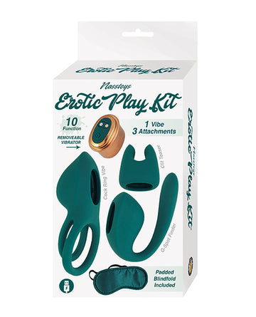 Nasstoys Erotic Play Kit, Green – 10 Functions, 3 Attachments, USB Rechargeable