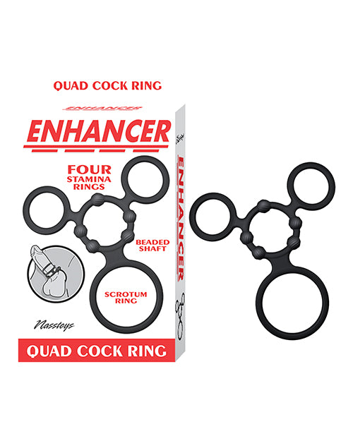 Nasstoys 3288-1 Enhancer Quad Cock Ring, Black Silicone Set