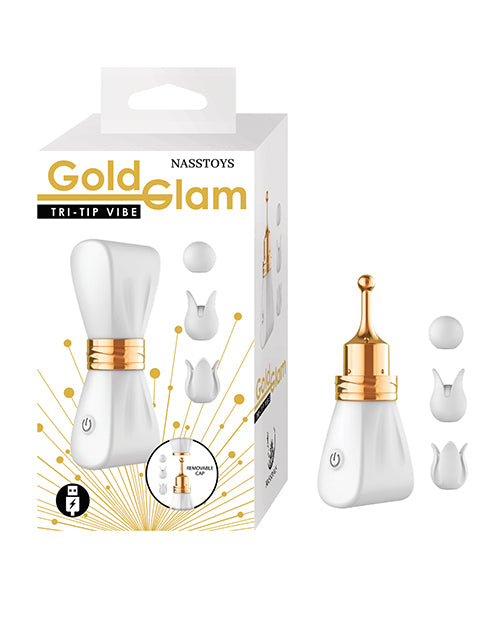 Nasstoys Gold Glam Tri-Tip Vibe, 10-Function USB Rechargeable, White