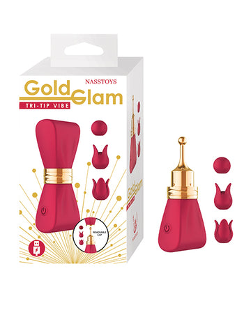 Nasstoys Gold Glam Tri-Tip Vibe, Red – USB Rechargeable, 10 Functions
