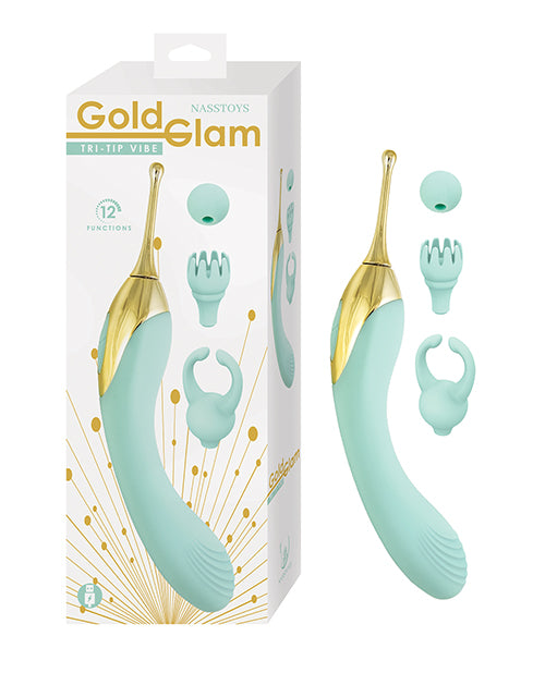 Nasstoys 3331 Gold Glam Tri-Tip Vibe, Aqua, 12 Functions