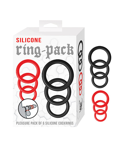 Nasstoys Silicone Ring Set, 6-Piece, Black and Red