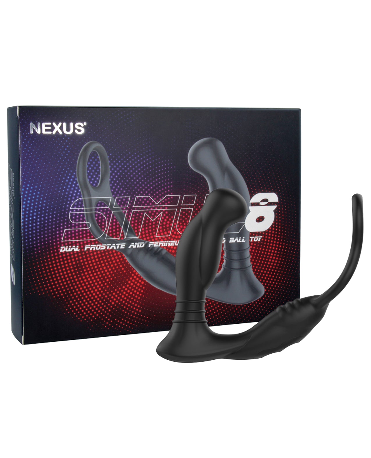 Nexus Simul8 Dual Motor Prostate Massager with Double Cock Ring, Black Silicone