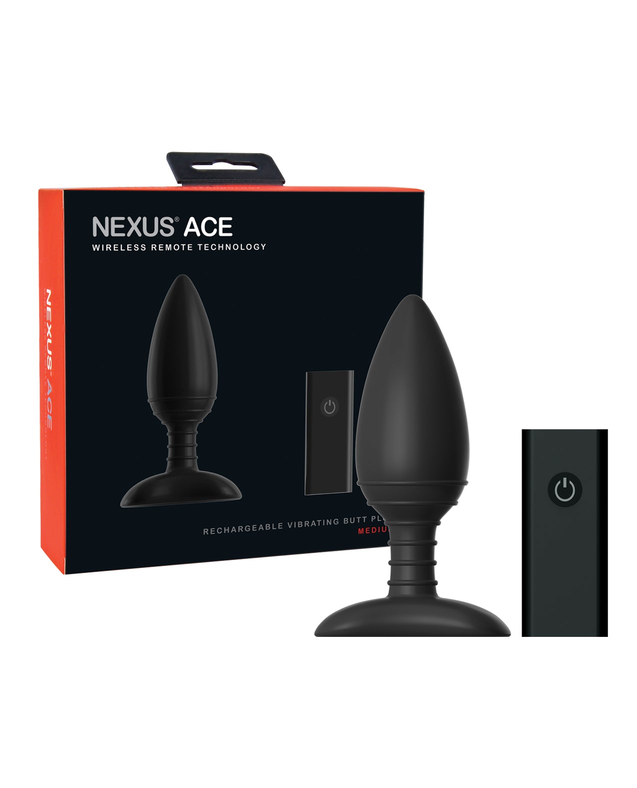 Nexus Ace Rechargeable Vibrating Butt Plug, Medium, Black - 6 Functions, Remote
