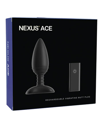 Nexus Ace Large Remote Control Vibrating Butt Plug, Black Silicone