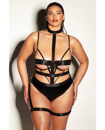 Oh La La Cheri 51-11327B BLK 2X Lethal Teddy w/ Choker, Black Vinyl 2X