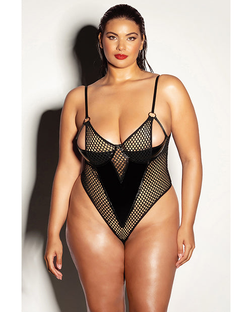 Oh La La Cheri 51-11345B BLK 2X Fishnet Shelf Cup Teddy, Black, 2X