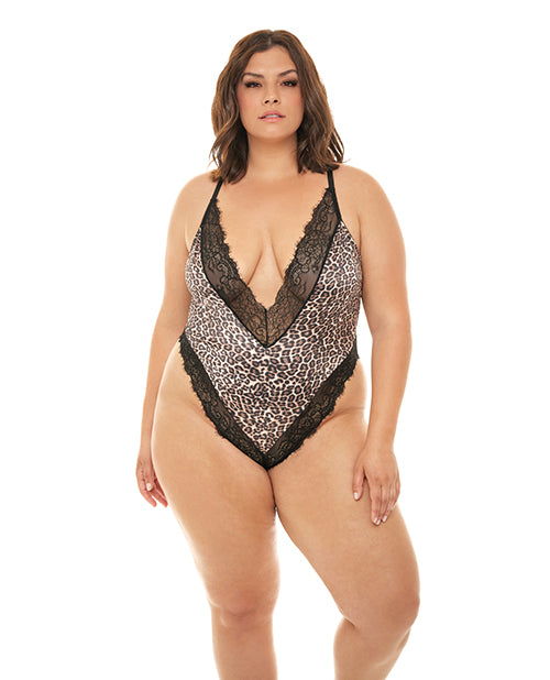 Oh La La Cheri 52-11741XB Jolene Satin Teddy, Leopard, 3X/4X