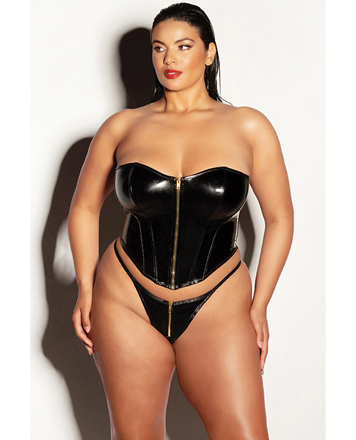 Oh La La Cheri 61-11321 BLK 2X Vinyl Bustier & Panty Set, Black 2X