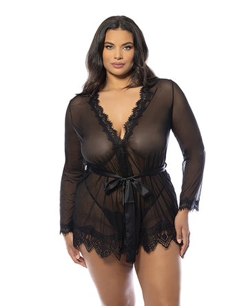 Oh La La Cheri 94-11136X BK 1X/2X Provence Short Robe, Black 1X/2X